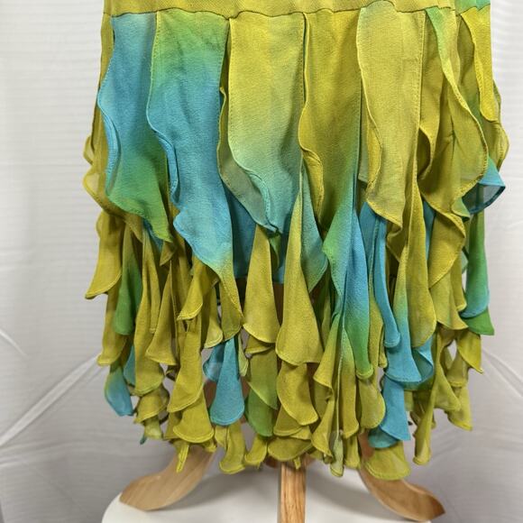 Vintage Sue Wong Size 4 Midi Dress Silk Gown Green Fairy Y2K Floral Whimsical - Picture 4 of 14